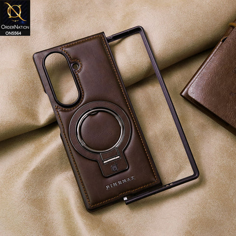 Samsung Galaxy Z Fold 7 Cover - Coffee Brown - New Rimbmax High Quality Leather Case With Metal Camera Ring And KickStand