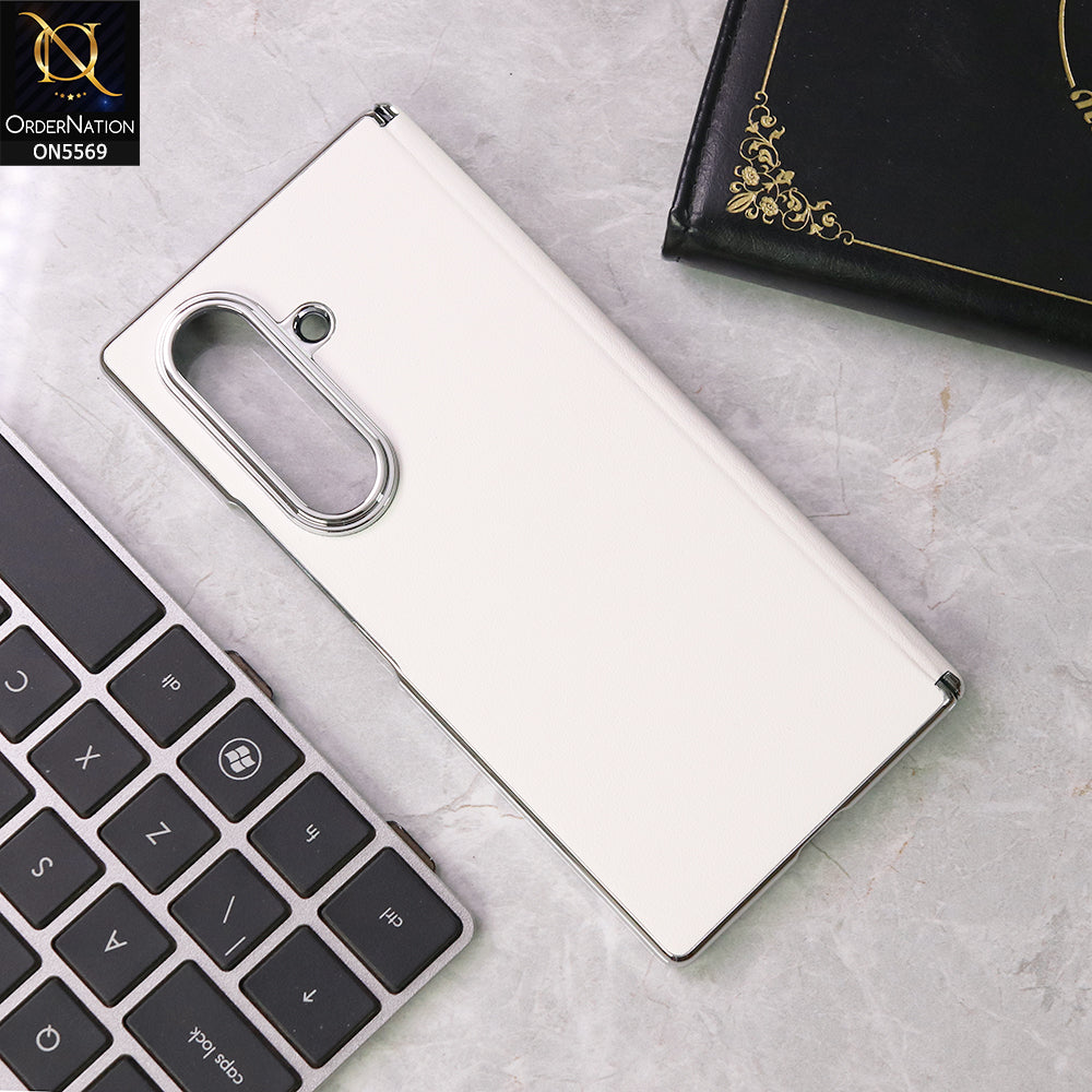Samsung Galaxy Z Fold 7 Cover - White - New Premium Leather Case With Electroplatng Borders