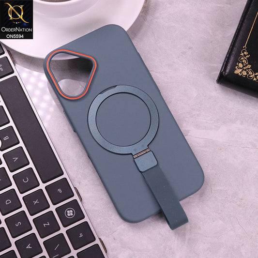 iPhone 17 Cover - Blue -  Trendy Magsafe Magnetic Kickstand Holder With Silicon Grip Protective Hard Shell Case