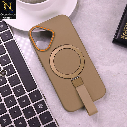 iPhone 17 Cover - Brown -  Trendy Magsafe Magnetic Kickstand Holder With Silicon Grip Protective Hard Shell Case