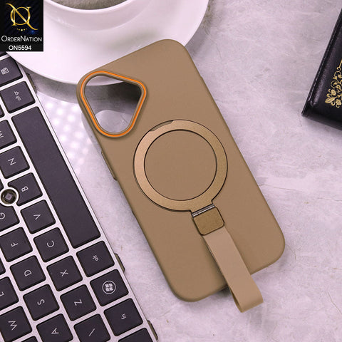 iPhone 17 Cover - Brown -  Trendy Magsafe Magnetic Kickstand Holder With Silicon Grip Protective Hard Shell Case