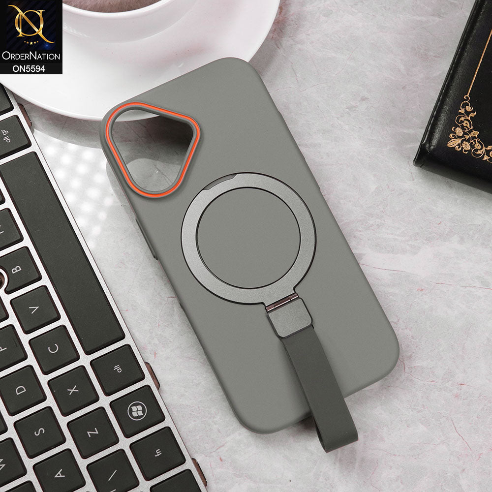 iPhone 17 Cover - Gray -  Trendy Magsafe Magnetic Kickstand Holder With Silicon Grip Protective Hard Shell Case