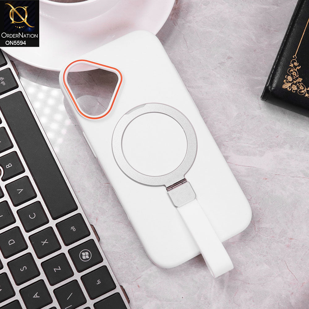 iPhone 17 Cover - White -  Trendy Magsafe Magnetic Kickstand Holder With Silicon Grip Protective Hard Shell Case
