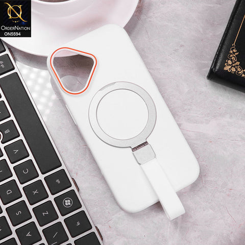 iPhone 17 Cover - White -  Trendy Magsafe Magnetic Kickstand Holder With Silicon Grip Protective Hard Shell Case