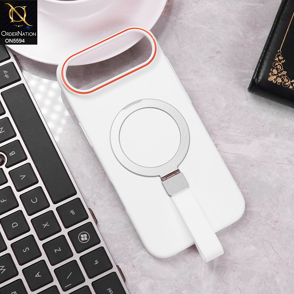 iPhone 17 Air  Cover - White -  Trendy Magsafe Magnetic Kickstand Holder With Silicon Grip Protective Hard Shell Case