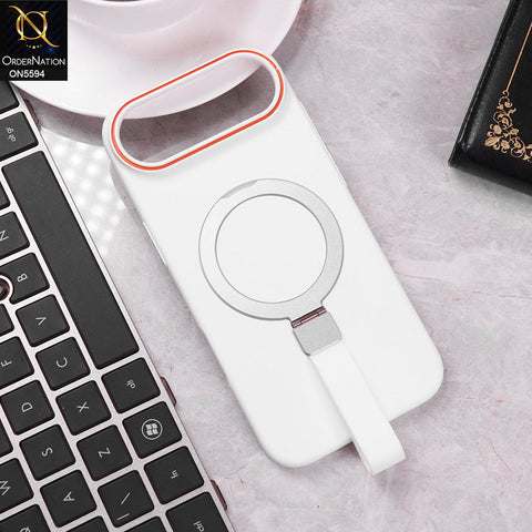 iPhone 17 Air  Cover - White -  Trendy Magsafe Magnetic Kickstand Holder With Silicon Grip Protective Hard Shell Case