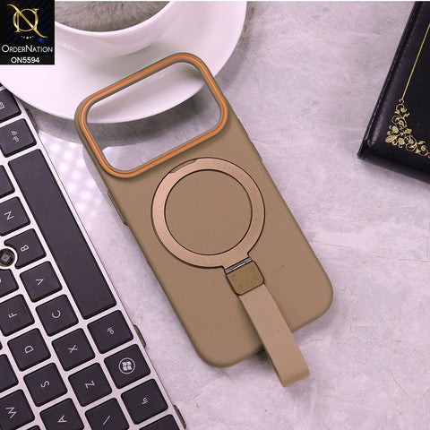 iPhone 17 Pro Max Cover - Brown -  Trendy Magsafe Magnetic Kickstand Holder With Silicon Grip Protective Hard Shell Case