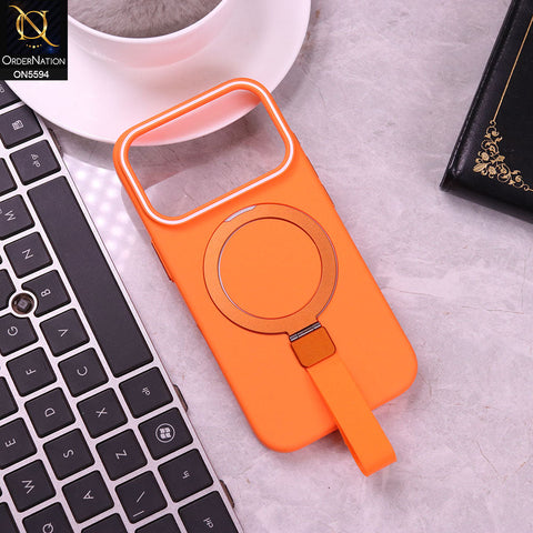 iPhone 17 Pro Max Cover - Orange -  Trendy Magsafe Magnetic Kickstand Holder With Silicon Grip Protective Hard Shell Case