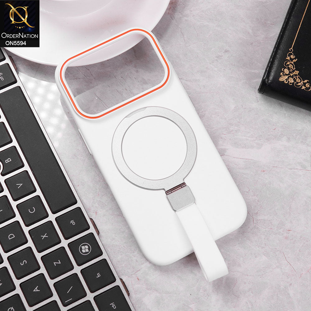 iPhone 17 Pro Max Cover - White -  Trendy Magsafe Magnetic Kickstand Holder With Silicon Grip Protective Hard Shell Case