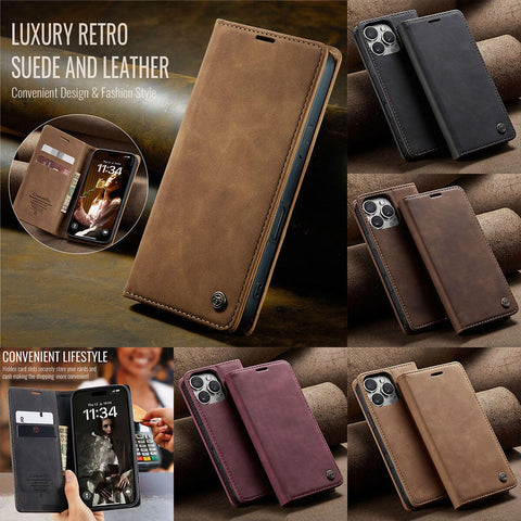 iPhone 17 Pro Cover - Brown - CaseMe Premium High Quality Wallet Magnetic Suede Leather Case