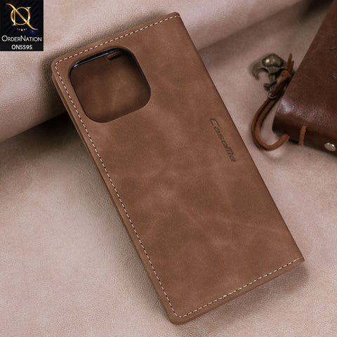 iPhone 15 Pro Max Cover - Brown -  CaseMe Premium High Quality Wallet Magnetic Suede Leather Case