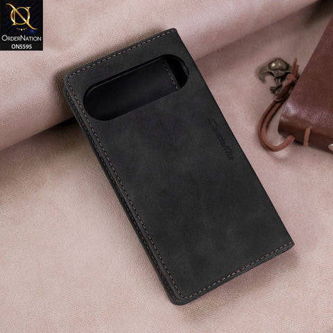Google Pixel 9 Pro Cover - Black -  CaseMe Premium High Quality Wallet Magnetic Suede Leather Case