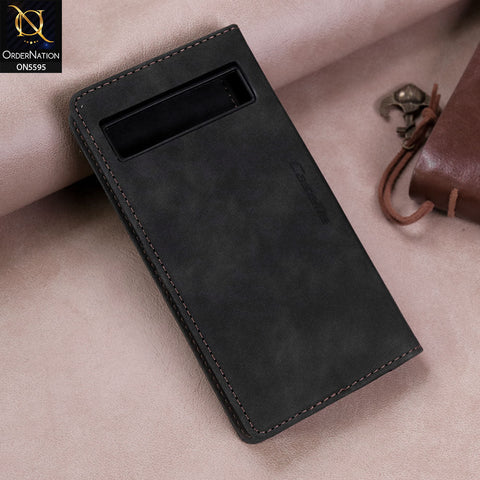 Google Pixel 7a Cover - Black -  CaseMe Premium High Quality Wallet Magnetic Suede Leather Case