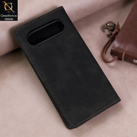 Google Pixel 8a Cover - Black -  CaseMe Premium High Quality Wallet Magnetic Suede Leather Case