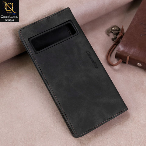 Google Pixel 8 Pro Cover - Black -  CaseMe Premium High Quality Wallet Magnetic Suede Leather Case