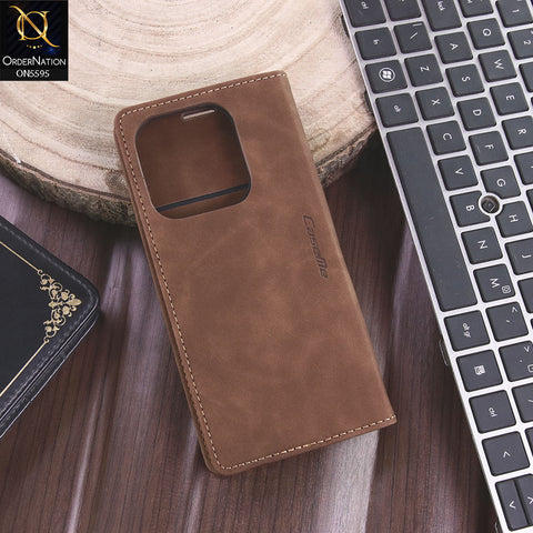 Xiaomi Redmi Note 14 4G Cover - Brown -  CaseMe Premium High Quality Wallet Magnetic Suede Leather Case