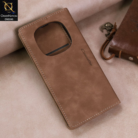 Xiaomi Redmi Note 14 Pro 4G Cover - Brown -  CaseMe Premium High Quality Wallet Magnetic Suede Leather Case