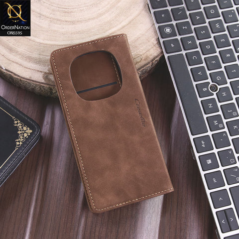 Xiaomi Redmi Note 14 Pro Plus 5G Cover - Brown - CaseMe Premium High Quality Wallet Magnetic Suede Leather Case