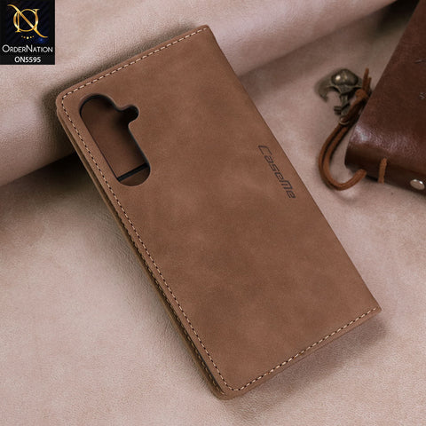 Samsung Galaxy S23 FE Cover - Brown -  CaseMe Premium High Quality Wallet Magnetic Suede Leather Case