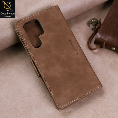 Samsung Galaxy S23 Ultra 5G Cover - Brown -  CaseMe Premium High Quality Wallet Magnetic Suede Leather Case
