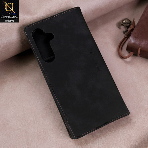 Samsung Galaxy S24 FE Cover - Black -  CaseMe Premium High Quality Wallet Magnetic Suede Leather Case