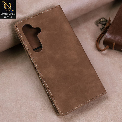 Samsung Galaxy S24 FE Cover - Brown -  CaseMe Premium High Quality Wallet Magnetic Suede Leather Case