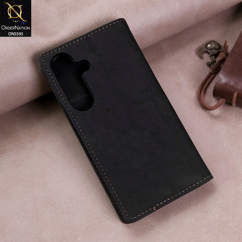 Samsung Galaxy S24 Cover - Black -  CaseMe Premium High Quality Wallet Magnetic Suede Leather Case