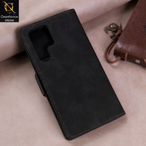 Samsung Galaxy S25 Ultra Cover - Black -  CaseMe Premium High Quality Wallet Magnetic Suede Leather Case
