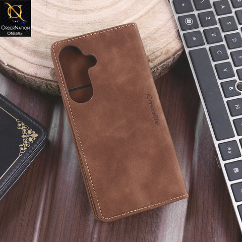 Samsung Galaxy S26 Plus Cover - Brown - CaseMe Premium High Quality Wallet Magnetic Suede Leather Case