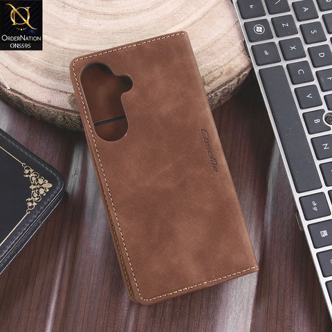 Samsung Galaxy S26 Cover - Brown - CaseMe Premium High Quality Wallet Magnetic Suede Leather Case