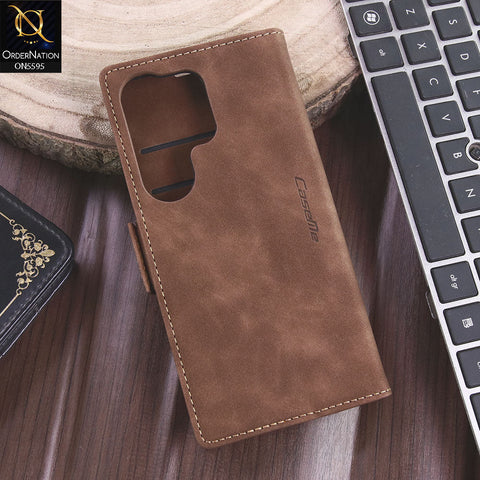 Samsung Galaxy S26 Ultra Cover - Brown - CaseMe Premium High Quality Wallet Magnetic Suede Leather Case
