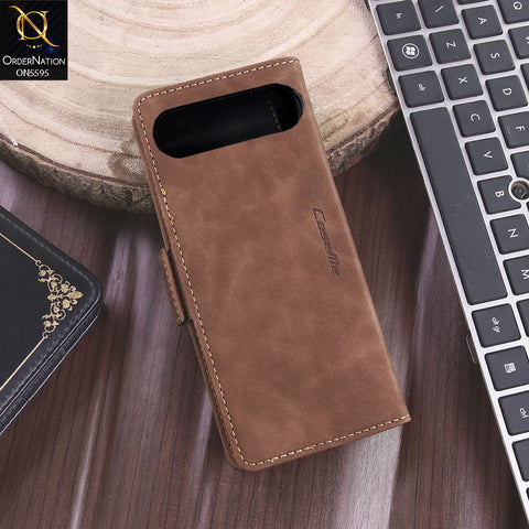 Google Pixel 10 Pro XL Cover - Brown -  CaseMe Premium High Quality Wallet Magnetic Suede Leather Case (Copy)