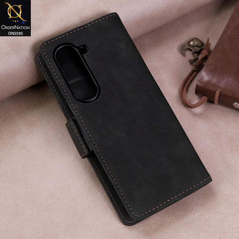 Samsung Galaxy Z Fold 6 5G Cover - Black -  CaseMe Premium High Quality Wallet Magnetic Suede Leather Case