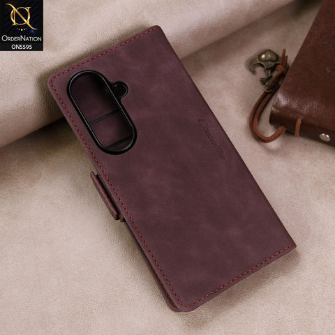 Samsung Galaxy Z Fold 7 Cover - Wine -  CaseMe Premium High Quality Wallet Magnetic Suede Leather Case