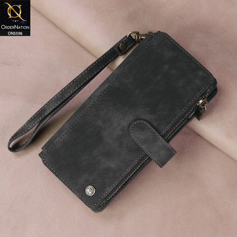 Samsung Galaxy S24 FE Cover - Black -  CaseMe Premium Vintage Leather Folio Zipper Wallet Case with Magnetic Closure and 7 Card Slots