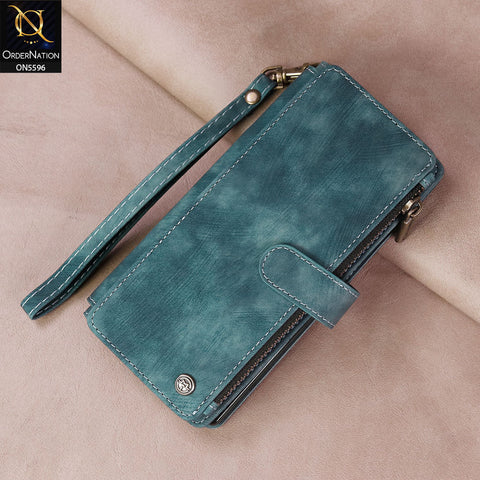 Samsung Galaxy Z Fold 7 Cover - Blue -  CaseMe Premium Vintage Leather Folio Zipper Wallet Case with Magnetic Closure and 7 Card Slots