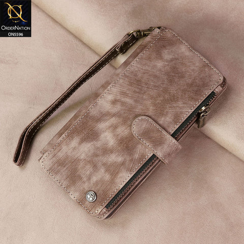 Samsung Galaxy Z Fold 7 Cover - Brown -  CaseMe Premium Vintage Leather Folio Zipper Wallet Case with Magnetic Closure and 7 Card Slots