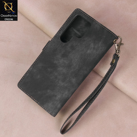 Samsung Galaxy S24 Ultra Cover - Black -  CaseMe Premium Vintage Leather Folio Zipper Wallet Case with Magnetic Closure and 7 Card Slots