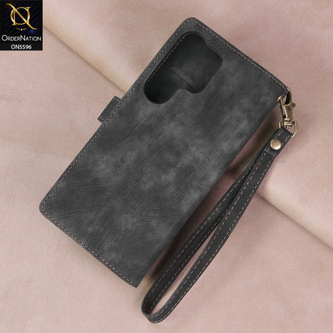 Samsung Galaxy S25 Ultra Cover - Black -  CaseMe Premium Vintage Leather Folio Zipper Wallet Case with Magnetic Closure and 7 Card Slots
