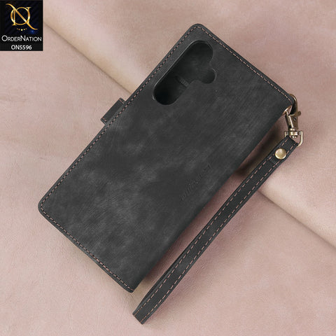 Samsung Galaxy A36 Cover - Black -  CaseMe Premium Vintage Leather Folio Zipper Wallet Case with Magnetic Closure and 7 Card Slots