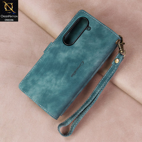 Samsung Galaxy Z Fold 6 5G Cover - Blue -  CaseMe Premium Vintage Leather Folio Zipper Wallet Case with Magnetic Closure and 7 Card Slots