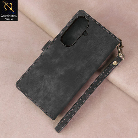 Samsung Galaxy Z Fold 7 Cover - Black -  CaseMe Premium Vintage Leather Folio Zipper Wallet Case with Magnetic Closure and 7 Card Slots