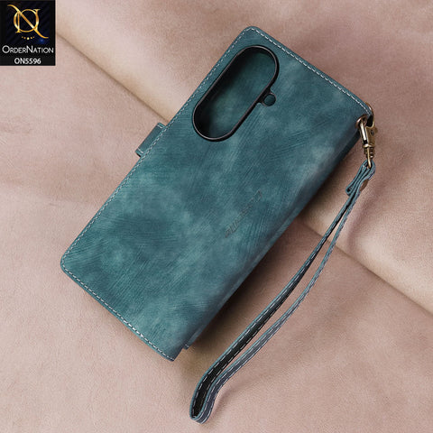 Samsung Galaxy Z Fold 7 Cover - Blue -  CaseMe Premium Vintage Leather Folio Zipper Wallet Case with Magnetic Closure and 7 Card Slots