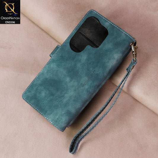 Samsung Galaxy S25 Ultra  Cover - Blue -  CaseMe Premium Vintage Leather Folio Zipper Wallet Case with Magnetic Closure and 7 Card Slots