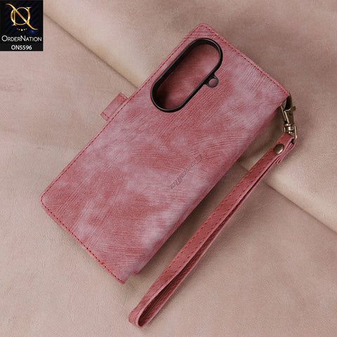 Samsung Galaxy Z Fold 7 Cover - Red -  CaseMe Premium Vintage Leather Folio Zipper Wallet Case with Magnetic Closure and 7 Card Slots