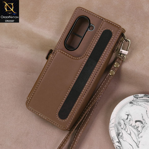 Samsung Galaxy Z Fold 6 5G Cover - Brown -  CaseMe Premium Wallet Case with RFID Blocking & Kickstand Black