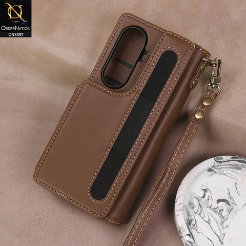 Samsung Galaxy Z Fold 7 Cover - Brown -  CaseMe Premium Wallet Case with RFID Blocking & Kickstand Black