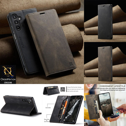 Samsung Galaxy S23 Ultra Cover - Brown -  AutSpace Soft Slim Folio Flip PU Leather RFID Blocking Wallet Case with 2 Cards Slot