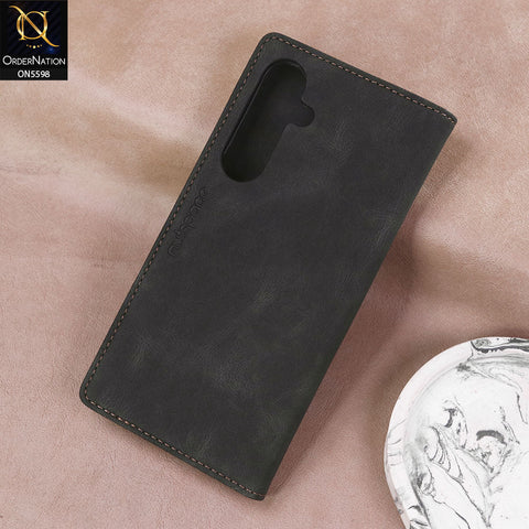 Samsung Galaxy S24 FE Cover - Black -  AutSpace Soft Slim Folio Flip PU Leather RFID Blocking Wallet Case with 2 Cards Slot