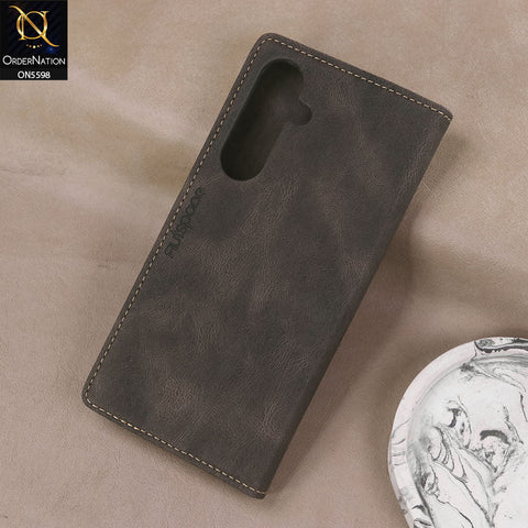 Samsung Galaxy S24 FE Cover - Brown -  AutSpace Soft Slim Folio Flip PU Leather RFID Blocking Wallet Case with 2 Cards Slot